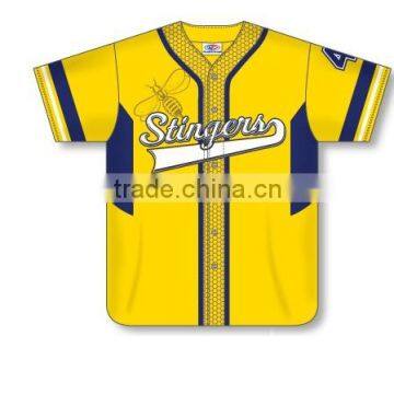 Custom Full Buttons Sublimated Stringers Baseball Jersey/Shirt made of Moisture Wicking Cool Polyester fabric