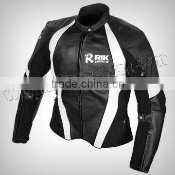 Women Motorbike Leather Jacket & Motorcycle Clothing Black & white Colors Genuine Leather Racing Jacket