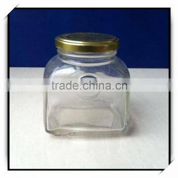 Square glass food storage honey jar with metal lid DH370