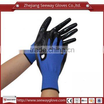 SEEWAY Black Nitrile Coated Palm Blue Nylon Seamless Knitted Oil Resistant Dirt Prevention Gloves for General Work