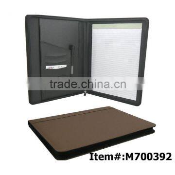 A4 Brown PU Leather Zipper Conference Compendium