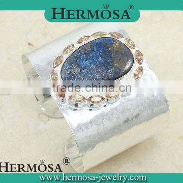 Vintage Style Women Gemstone Bangle Jewelry 925 Silver Cuff Bangles