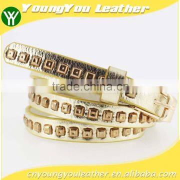 2015 GOLD metal studded fashion gold dress pu belt with high quality gold leather in YiWu