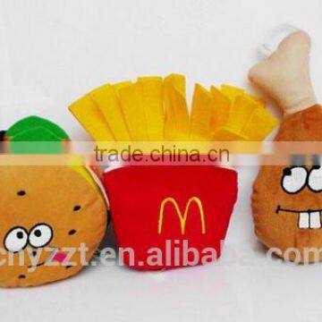 Plush Hamburger-Shaped Dog Toys With Squeakers/Hamburger French Fries Chicken Leg Soft Cotton Squeaky Pet Dog Toy