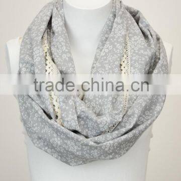 Floral Print Spring Infinity Loop Scarf With Lace Edged