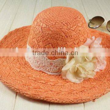 2015 made in china best quality lady white straw hat with black bands