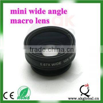 2014 Newest Universal Mobile Phone Clip-on Lens Macro+0.65x Wide Angle Lens for Gift Accept OEM Shenzhen Factory