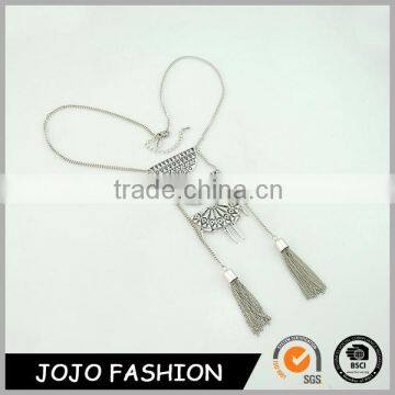 Fashion unique design ethnic style long metal tassel necklace anti silver jewelry wholesale