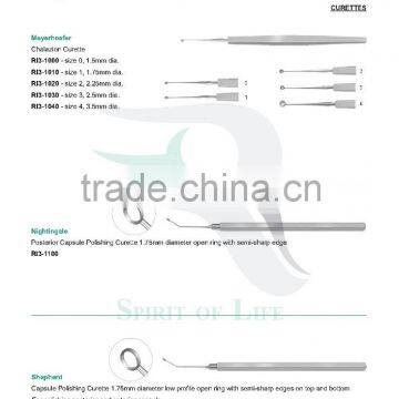 Meyerhoefer Chalazion Curette, Capsule Polishing Curette, Conjunctiva Dissector, De La O Nucleus Delaminator