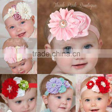 HD068 New Baby Kids Infant Flower Elastic Hair Band fabric flower hair accessories