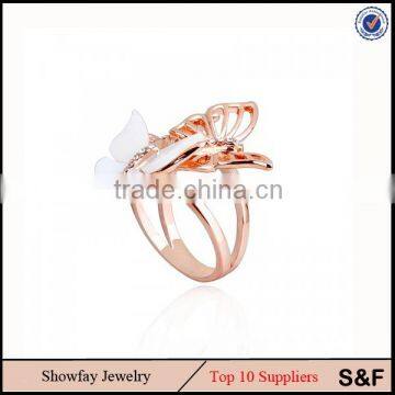 Coral Jewelry 14K gold Jewellery Crystal Butterfly Ring