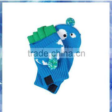 100% Acrylic Monster Knitted Flip Gloves With Cute Pom for Boys