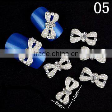 2016 New style 3d metal nail decoration bow tie rhinestone nail art designs