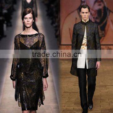 Black Gold 100% Silk Organza Embroidered Tulle Fabric photo-3