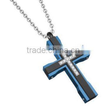 Blue 316L Stainless Steel Jesus Pendant Titanium Cross Pendant for Men photo-2