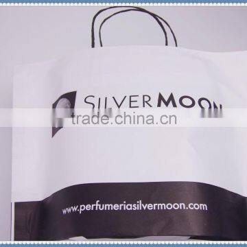 White and black color printed kraft paper bag with black twisted handle for gift