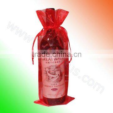 holiday red organza wine bottle pouch