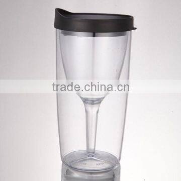 10oz double wall acrylic plastic red wine glass with lid