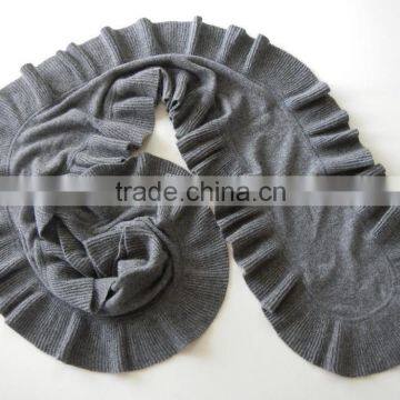 pure 100% cashmere knit ruffle scarf shawl