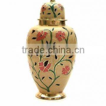 Embossed Pink Flower Solid Brass Metal Cremation Funeral Urn