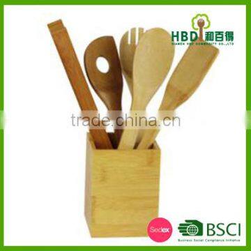 Kitchen bamboo 5pcs set utensils with bamboo utensil holder