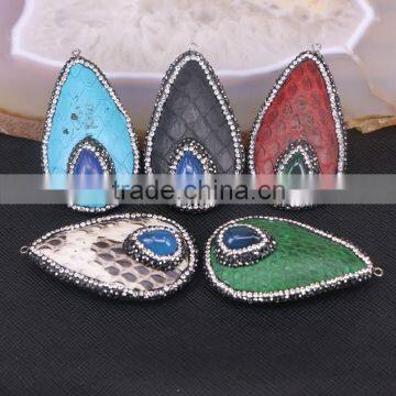 Rhinestone Diamond Natural Stone Charm Snakeskin Drop Pendant Pave Crystal Rhinestone Gemstone Druzy Jewelry