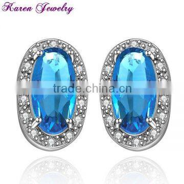 New Big Sapphire Blue Zircon Crystal Stud Earrings for Women Platinum Plated Gold Earring Big Earrings