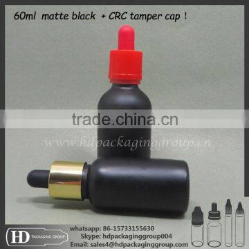 60ml matte black glass eliquid bottle with dropper childproof tamper caps