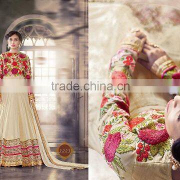 Tenuous Beige Georgette Anarkali Suit/Buy Online Designer Anarkali Suits