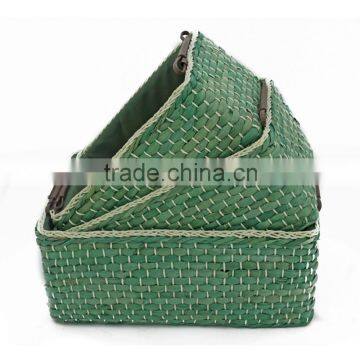 Kingwillow Art & Craft ,Set of 3, Storage Box, Green Maize Storage Rectangular Basket Bins, Organizer Containers