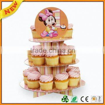 cardboard counter party cake display for family ,cardboard cardboard cupcake laminated display stands