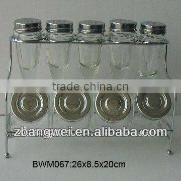 9pcs glass spice jar with metal rack