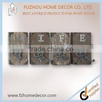2016 antique wooden wall coat hooks with metal letter