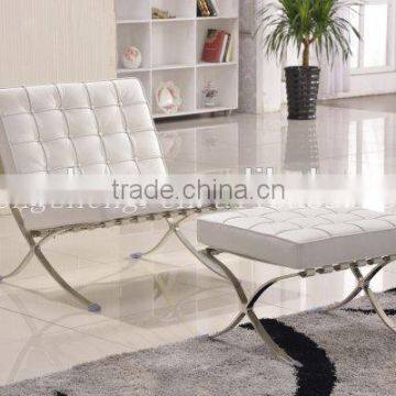 Mid Century Modern Classic Barcelona Style Replica Lounge Chair&Ottoman With PU or White Leather and Stainless Steel Frame photo-2