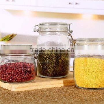 Set 3 Round Clear Glass Storage Jars with Airtight Locking Lid