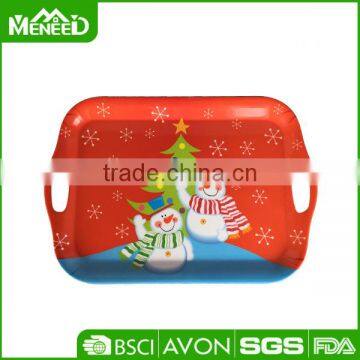 Wholesale durable large rectangular plastic christmas pattern serving tray with handles