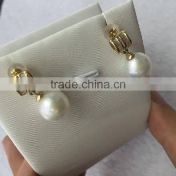 8-8.5mm Natural Japanese Pearl Real 14K Gold White Akoya Pearl Earrings photo-2