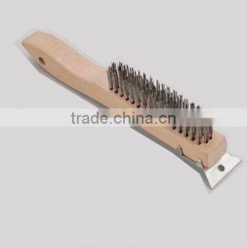 2014 the newest style welding steel wire brush with scraper wooden handle SJIE3031