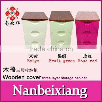 3 Layers Wooden Cover Plastic Chest Of Drawers photo-1