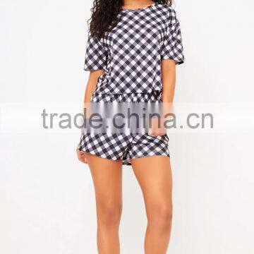 Custom Design Women Summer Pajamas Black Gingham Pyjama Plaid PJ Set photo-5