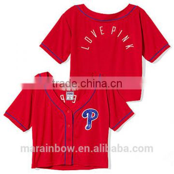 custom made women Crop Baseball Jersey tee with logo embroidery on front and backside wholesale