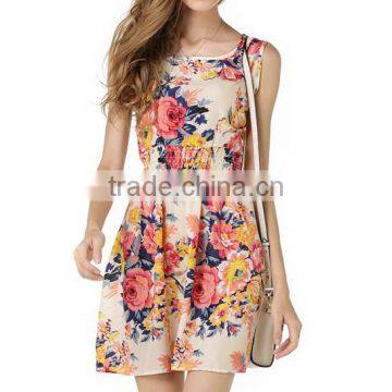 latest spring summer girls women casual one piece floral print dress