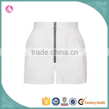 High waist zip front women cotton fashion fancy girl casual sexy plain white hot shorts