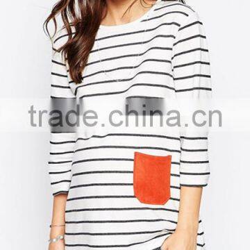 maternity top in stripe with color pocket