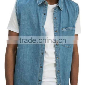 Cheap Wholesale Washed 100% Cotton Mens Sleeveless Denim Jacket photo-2