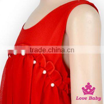 New Style Baby Girls Short Front Long Back Plain Red Chevron Ruffle Sleeveless Dress photo-4