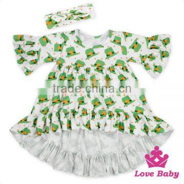 New Arrive Children Clothing Ruffle Girl Latest Dress With Bow Headband Designs Photos Baby Frock Pictures