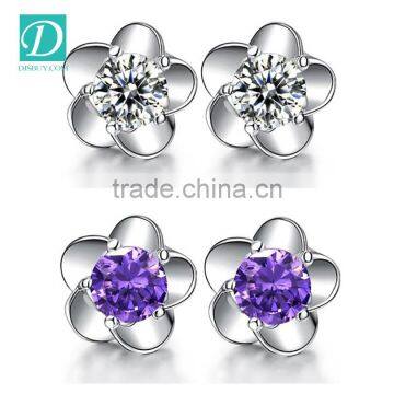 High Quality Korean Sliver Flower Stud Earrings Diamond Earring