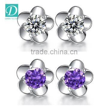 High Quality Korean Sliver Flower Stud Earrings Diamond Earring