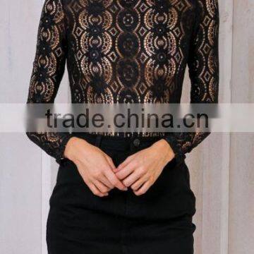 Runwaylover 114 Hot Sale 2017 Women Fashion Lace Transparent T-Shirt photo-2